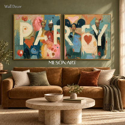 Blue And Pink Abstract Figurative Painting Square Wall Art Original Artist Hand Painted By Mesonart