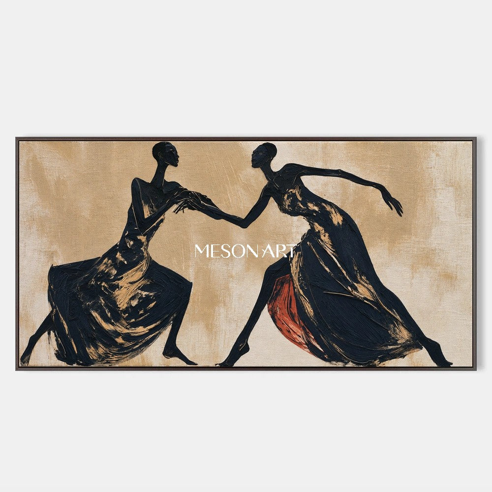 Black And Brown Expressionist Figurative Panoramic Art Dynamic Gestural Painting By Mesonart