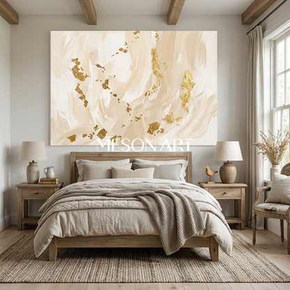 Luxury Minimalist Abstract Art With Gold Leaf For Modern Living Rooms And Bedrooms