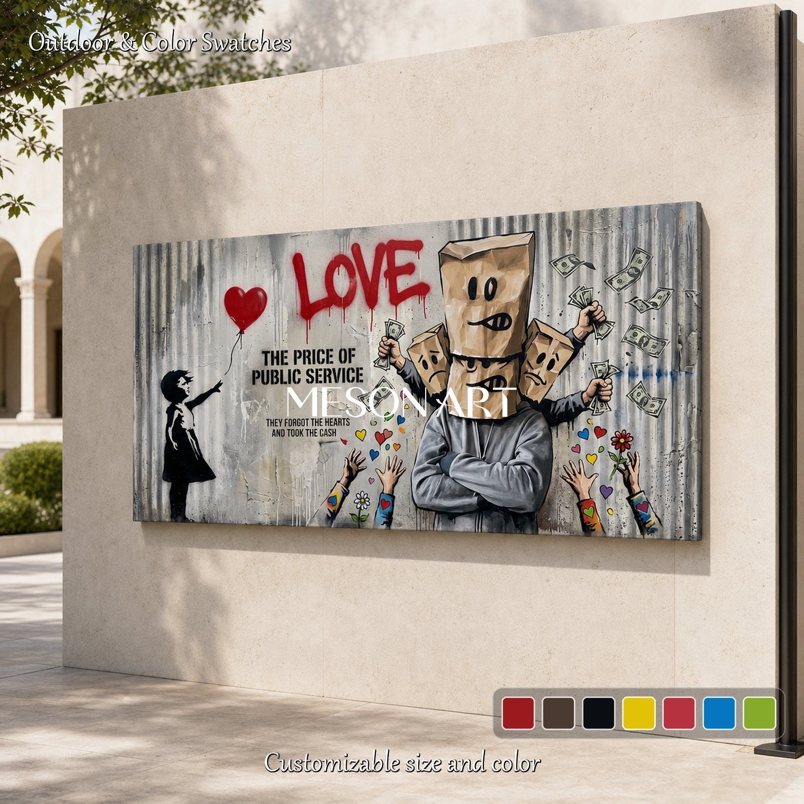 Black And Red Graffiti Painting Large Banksy Style Original Artist Hand Painted Panoramic Wall Art For Living Room By Mesonart