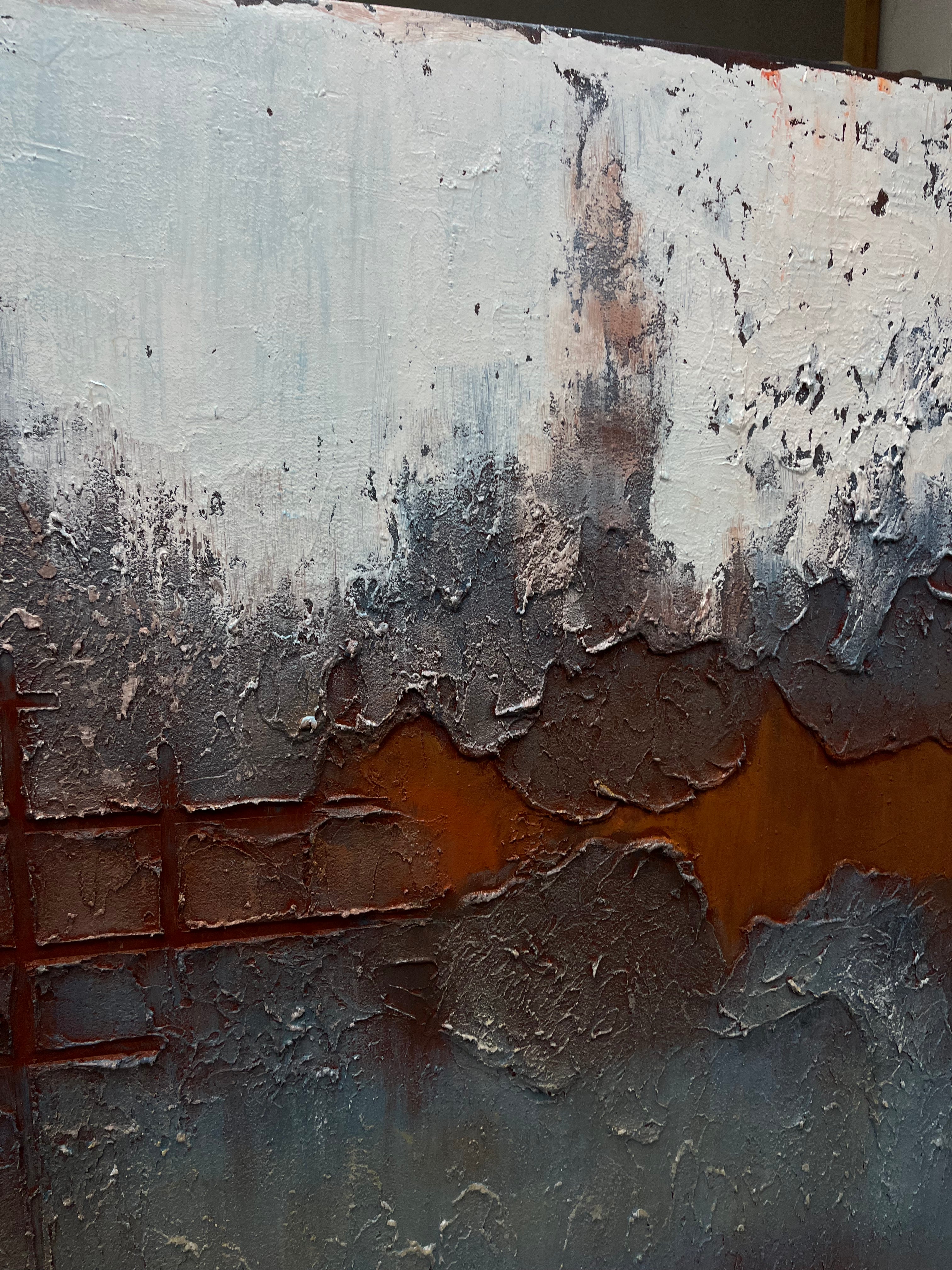 Brown and Blue Abstract Art Canvas for Sale Brown and Blue Minimalist Painting Wabi-Sabi Wall Art