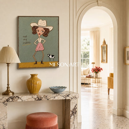 Whimsical Cowgirl Painting With Textured Acrylics For Eclectic Decor