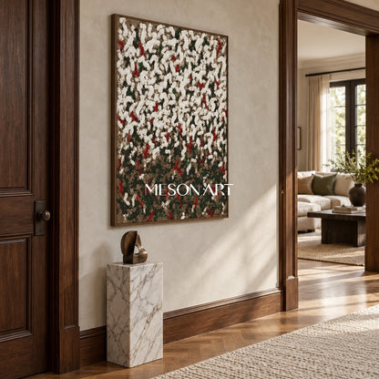 White And Green Abstract Wabi-Sabi Impasto Palette Knife Rectangular Wall Art For Living Room By Mesonart
