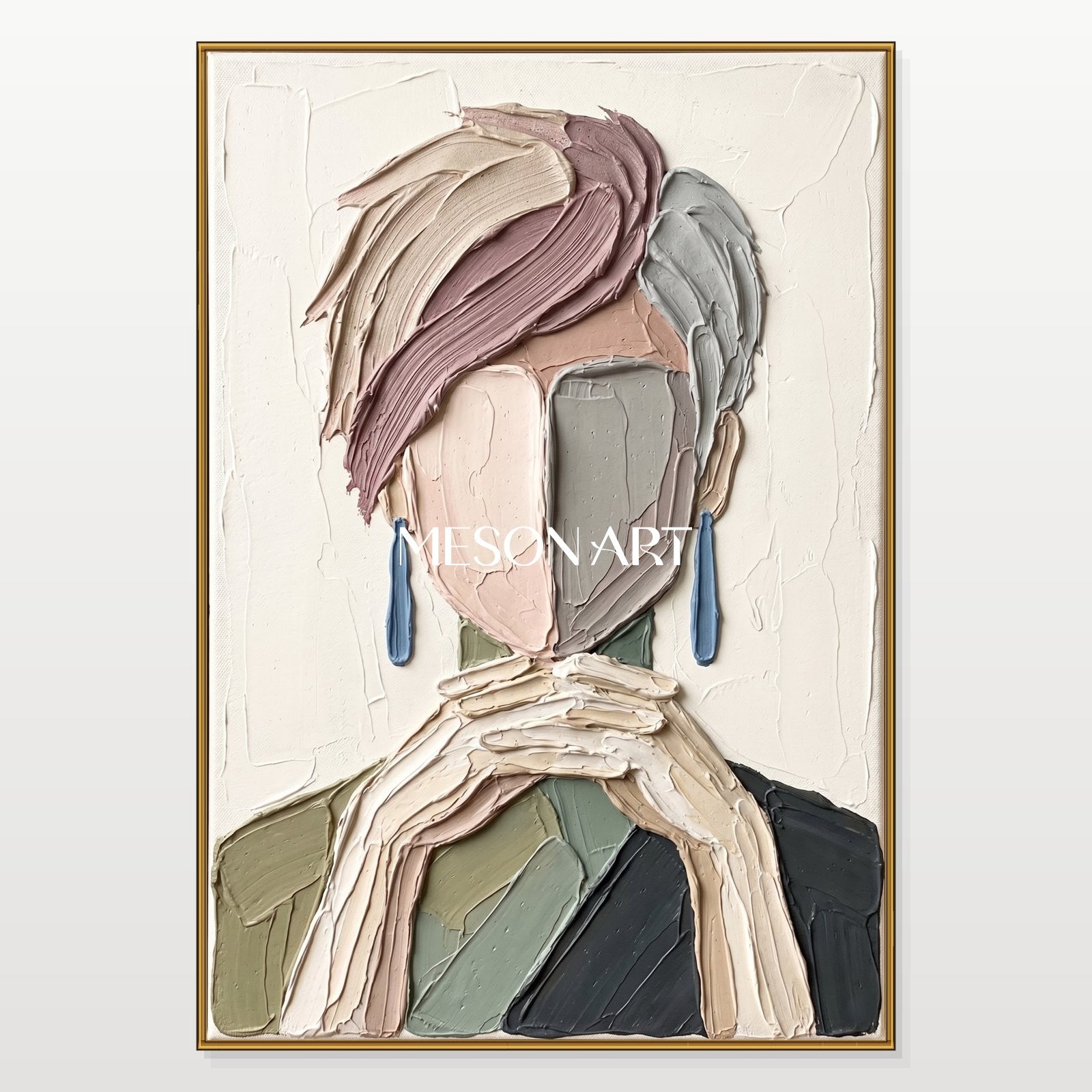 Beige And Gray Abstract Portrait Painting Rectangular Wall Art Contemporary Figurative Textured Original Artist By Mesonart