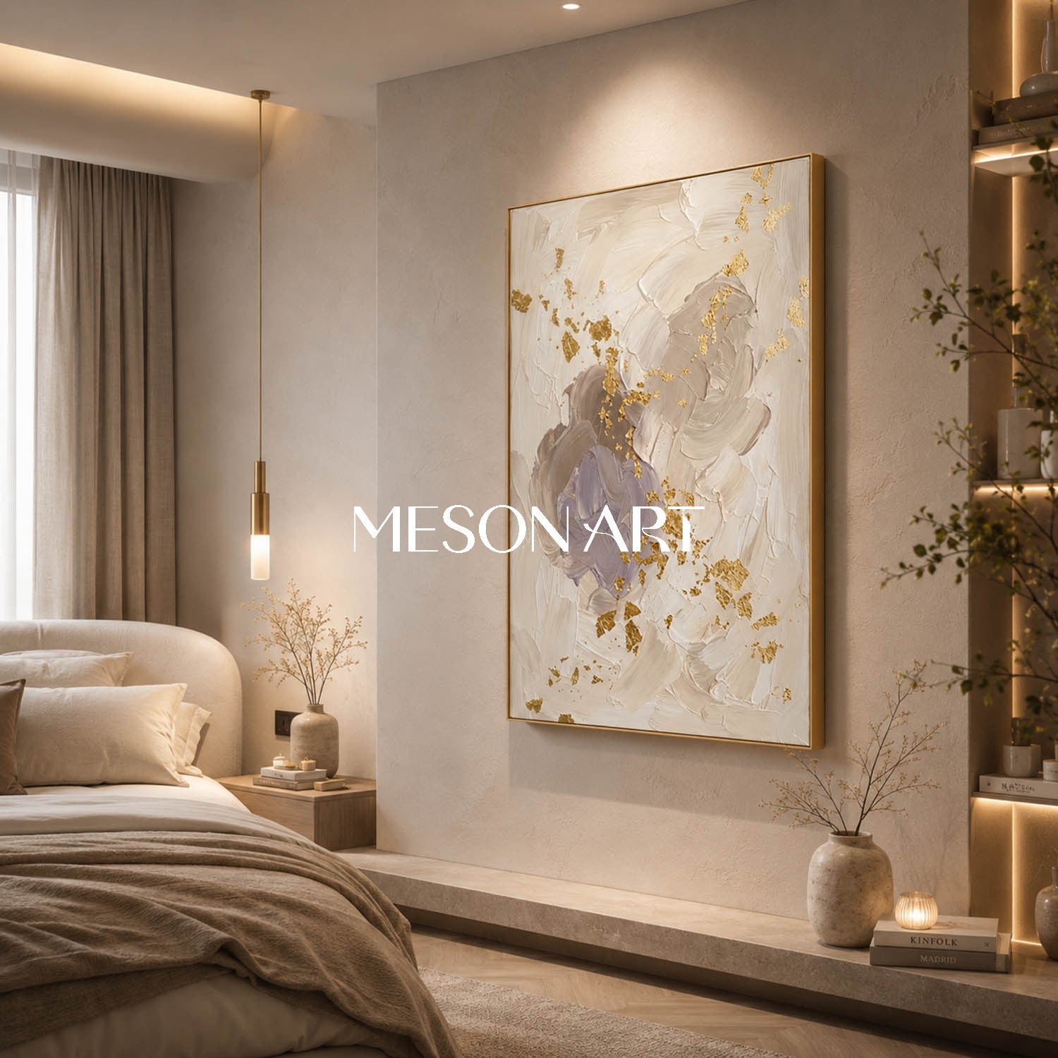 Luxury Gold Leaf Abstract Painting With Textured Impasto For Modern Home Decor