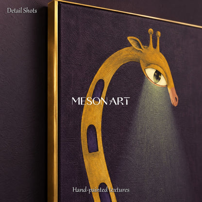 Purple And Gold Giraffe Surrealist Painting Original Artist Hand Painted Panoramic Wall Art For Living Room By Mesonart
