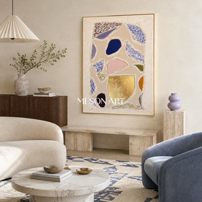 Beige And Blue Minimal Abstract Geometric Textured Rectangular Wall Art Original Artist By Mesonart