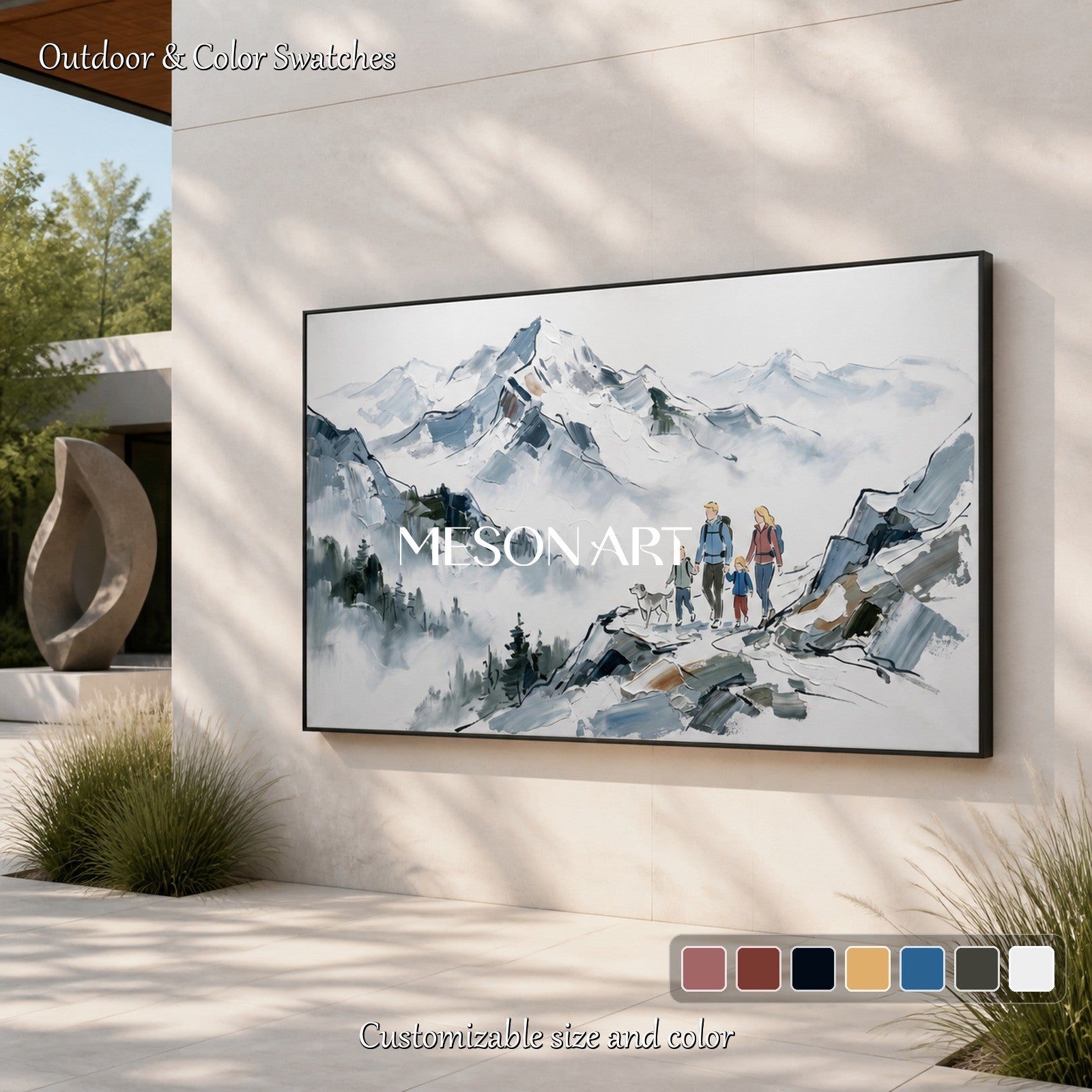 White And Blue Mountain Landscape Painting Rectangular Wall Art For Living Room Original Artist Hand Painted By Mesonart