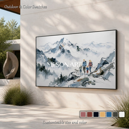 White And Blue Mountain Landscape Painting Rectangular Wall Art For Living Room Original Artist Hand Painted By Mesonart