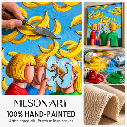 Yellow And Blue Surrealist Painting Banana Theme Square Wall Art Original Artist Hand Painted By Mesonart