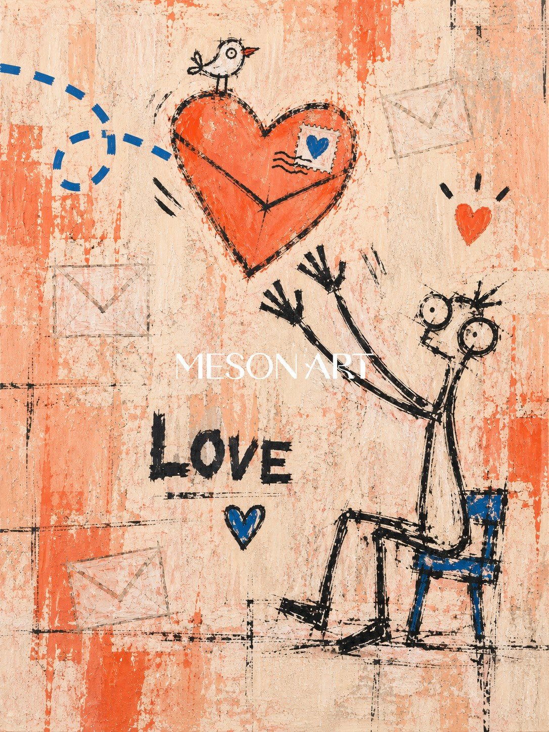 Orange And Beige Abstract Graffiti Painting Original Artist Hand Painted Contemporary Wall Art For Living Room By Mesonart