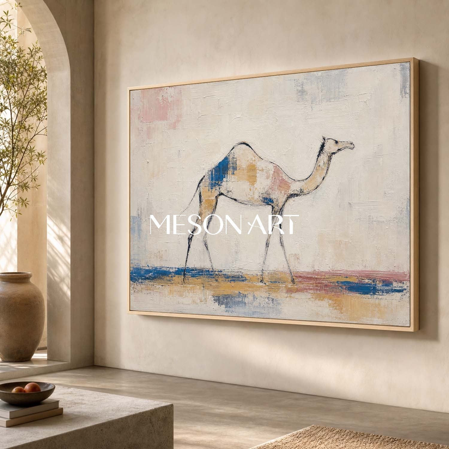 Minimalist Camel Painting Abstract Canvas Wall Art For Modern Living Room Decor