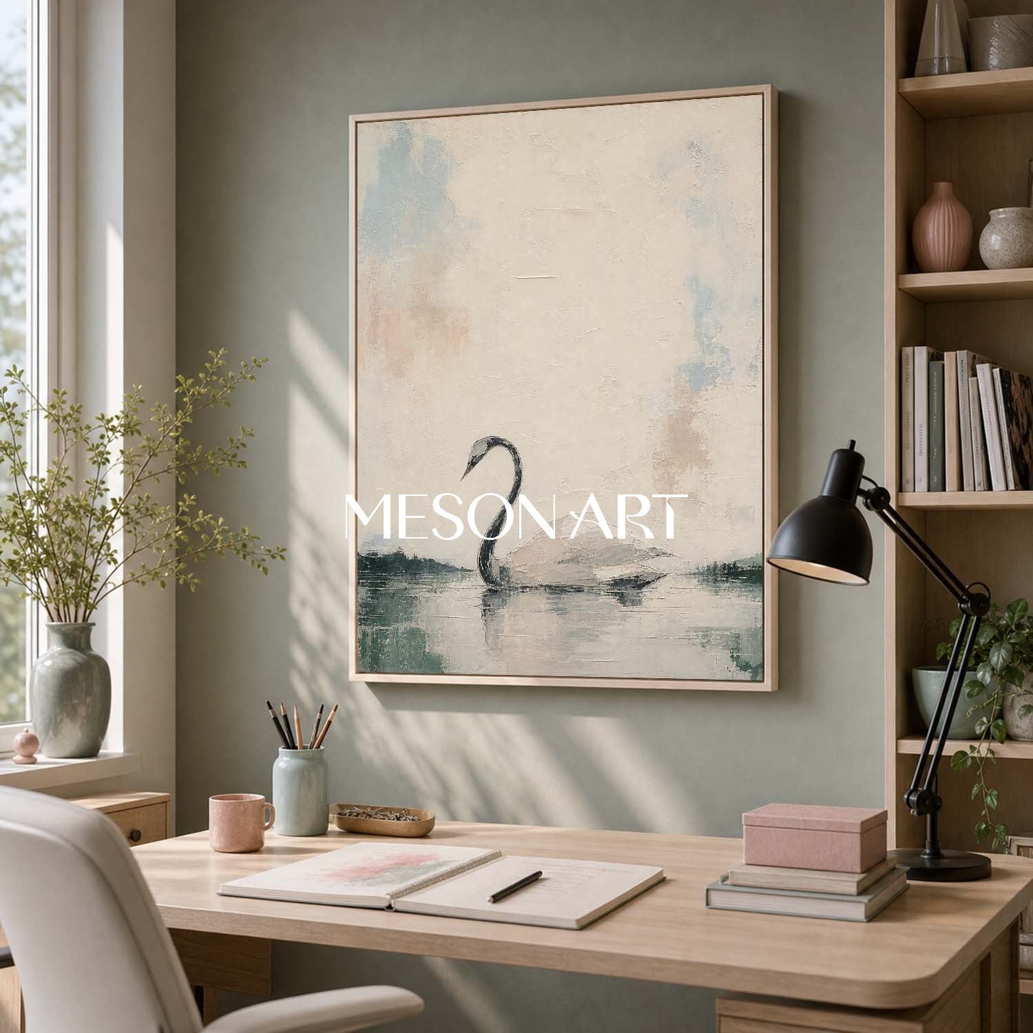Minimalist Swan Painting Abstract Wall Art For Modern Living Room And Bedroom Decor