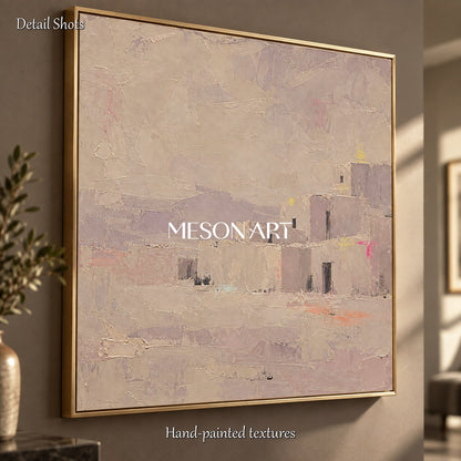 Neutral Beige Abstract Landscape Square Wall Art Palette Knife Painting By Mesonart