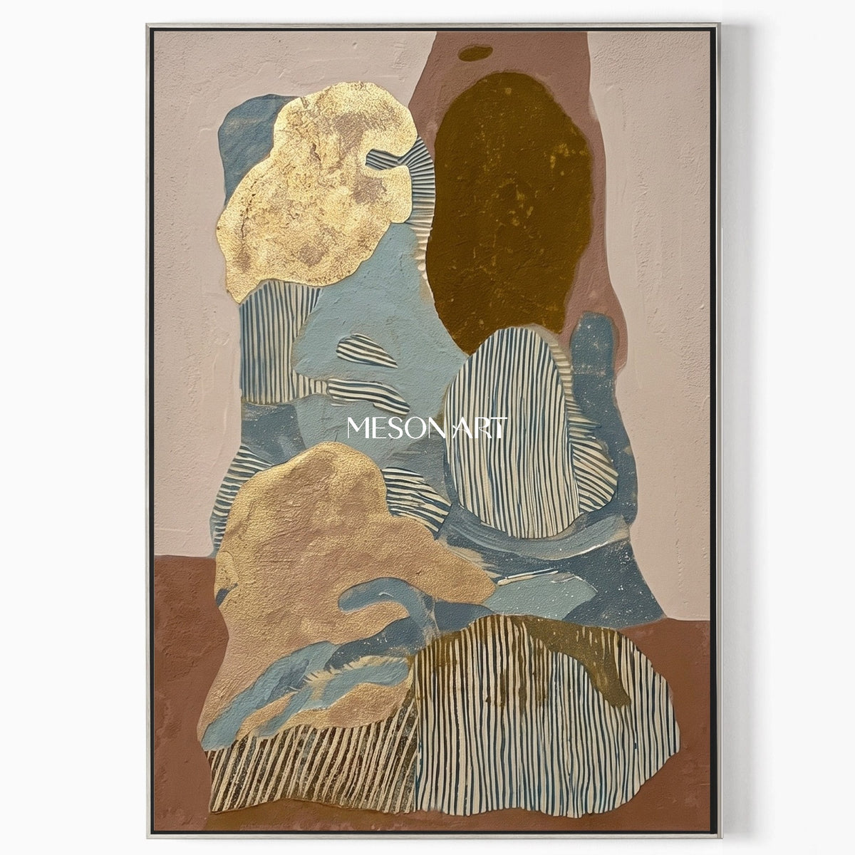 Beige And Gold Abstract Textured Rectangular Wall Art Original Artist Contemporary By Mesonart