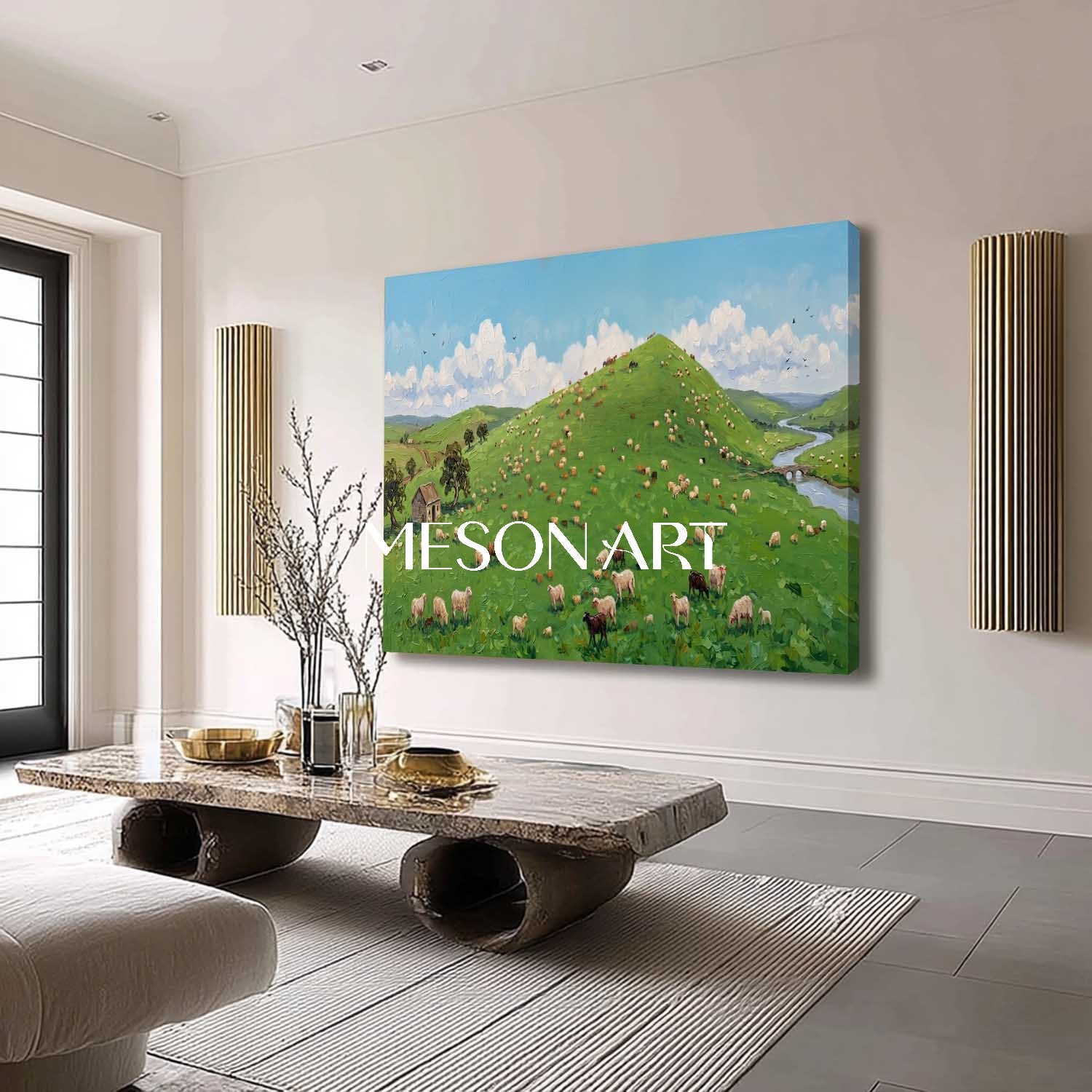 Square Canvas Farm Scene Painting Ideal For Bright And Welcoming Entryway