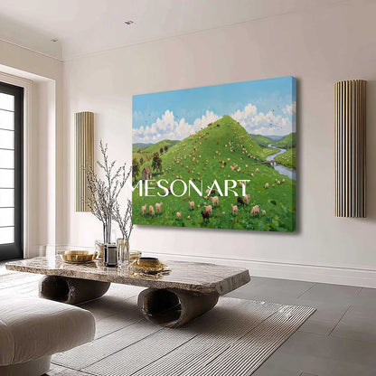 Square Canvas Farm Scene Painting Ideal For Bright And Welcoming Entryway