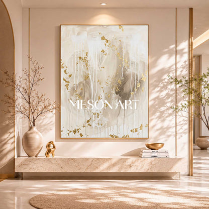 Luxury Gold Leaf Abstract Painting With Beige Tones For Modern Home Decor