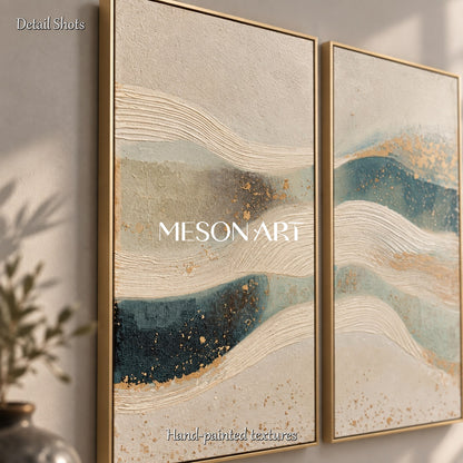 Beige And Blue Abstract Art Rectangular Wall Decor Original Artist Hand Painted By Mesonart