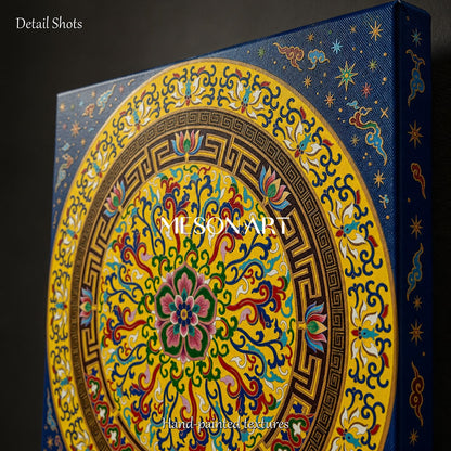 Blue And Gold Persian Arabesque Art Islamic Geometric Wall Decor Square Original Artist Hand Painted By Mesonart