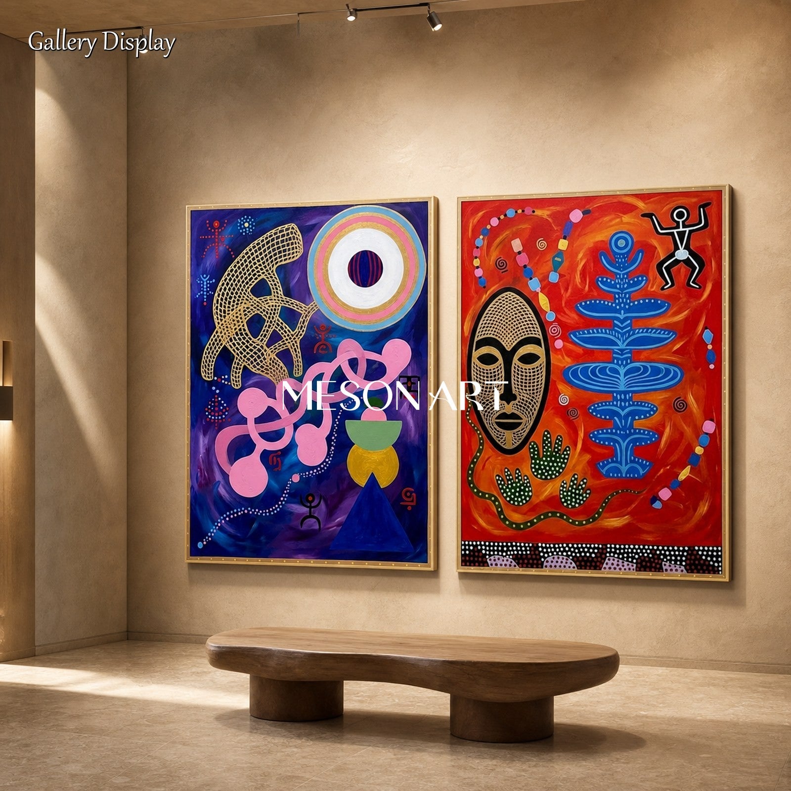 Vibrant Abstract Ethnic Painting With Bold Colors For Modern Living Room Wall Decor