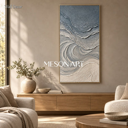 Gray And White Textured Beach Painting Large Sand Texture Art Panoramic Wall Decor By Mesonart