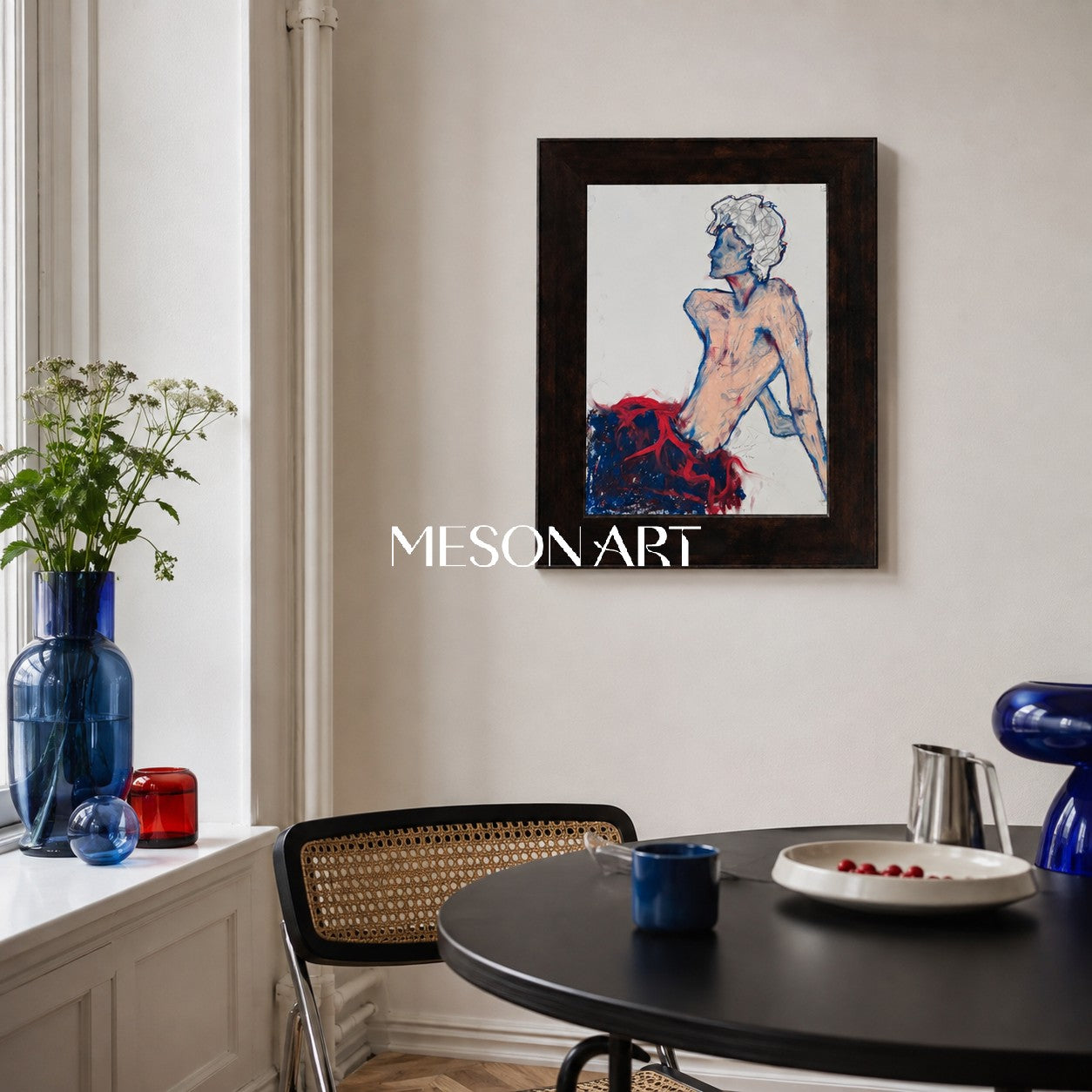 White And Red Contemporary Figurative Painting Original Artist Hand Painted Rectangular Wall Art Collectible Fine Luxury Art By Mesonart