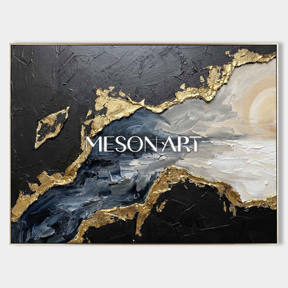 Luxury Gold And Black Plaster Abstract Art For Modern Living Room Decor