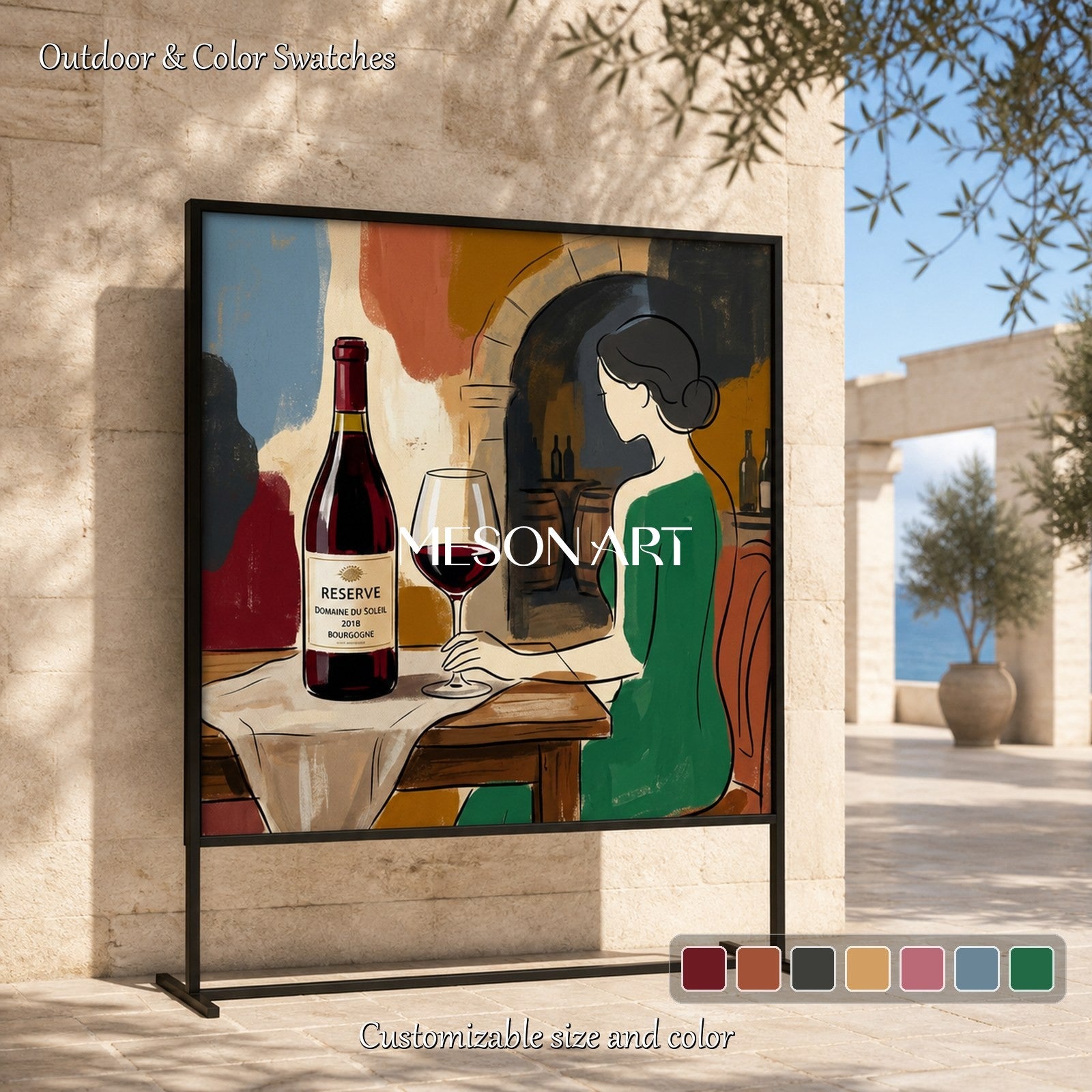 Red And Green Contemporary Painting Wine Tasting Art Square Wall Decor For Dining Room By Mesonart