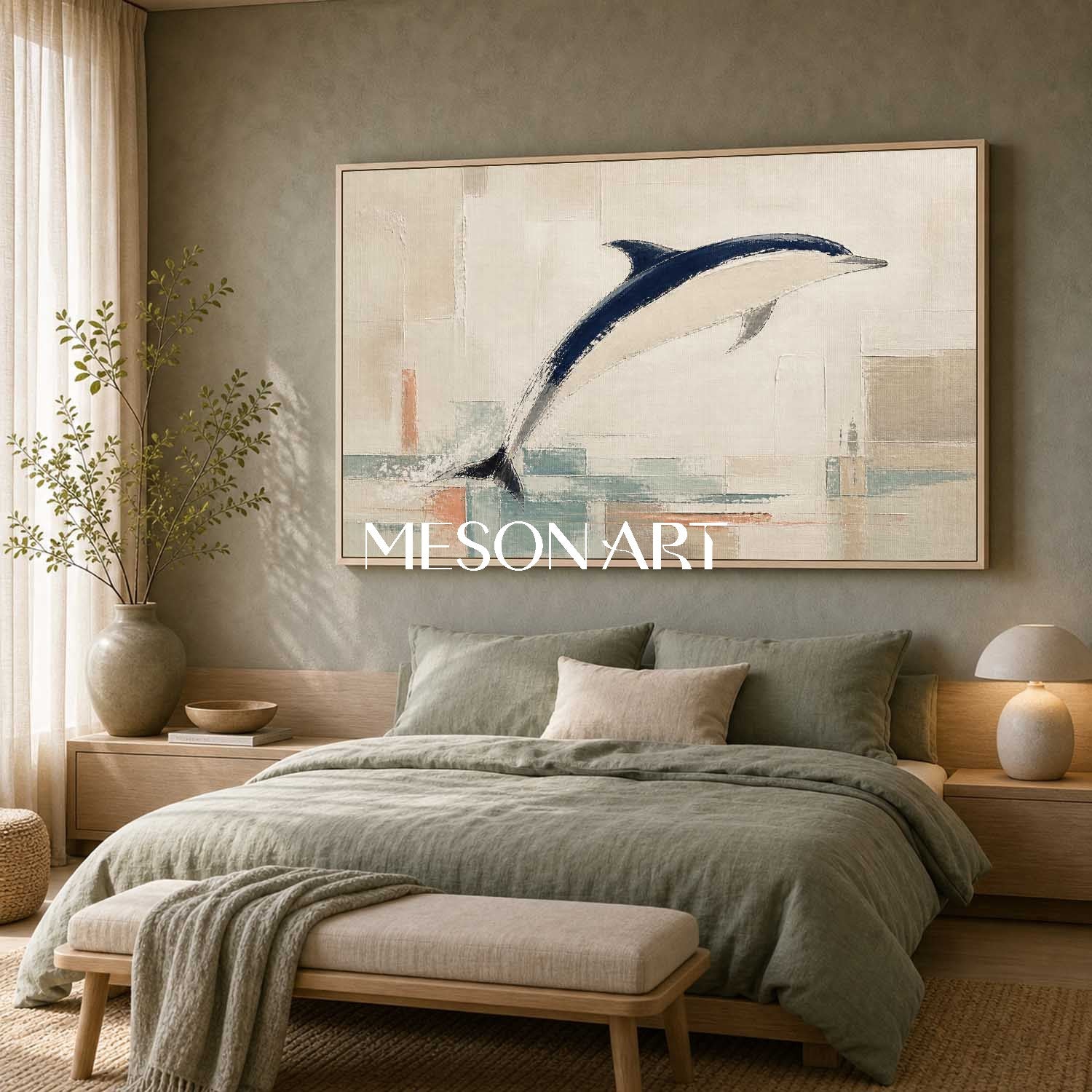 Minimalist Dolphin Painting For Modern Coastal Living Room And Bedroom Wall Art Decor
