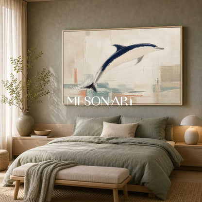 Minimalist Dolphin Painting For Modern Coastal Living Room And Bedroom Wall Art Decor