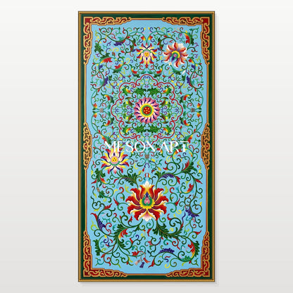 Blue And Green Persian Geometric Wall Art Panoramic Decorative Islamic Painting Original Artist By Mesonart