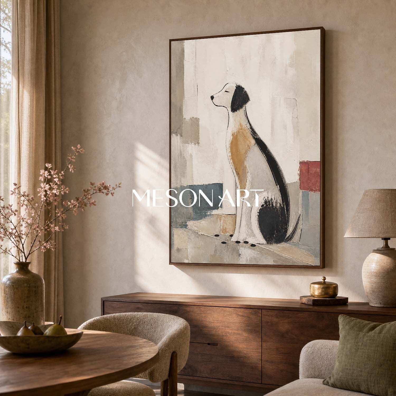 Minimalist Dog Painting Abstract Canvas Wall Art For Modern Living Room Decor