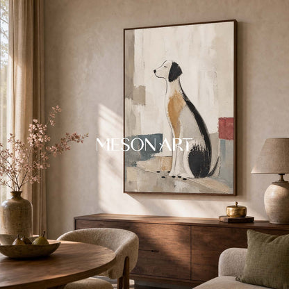 Minimalist Dog Painting Abstract Canvas Wall Art For Modern Living Room Decor