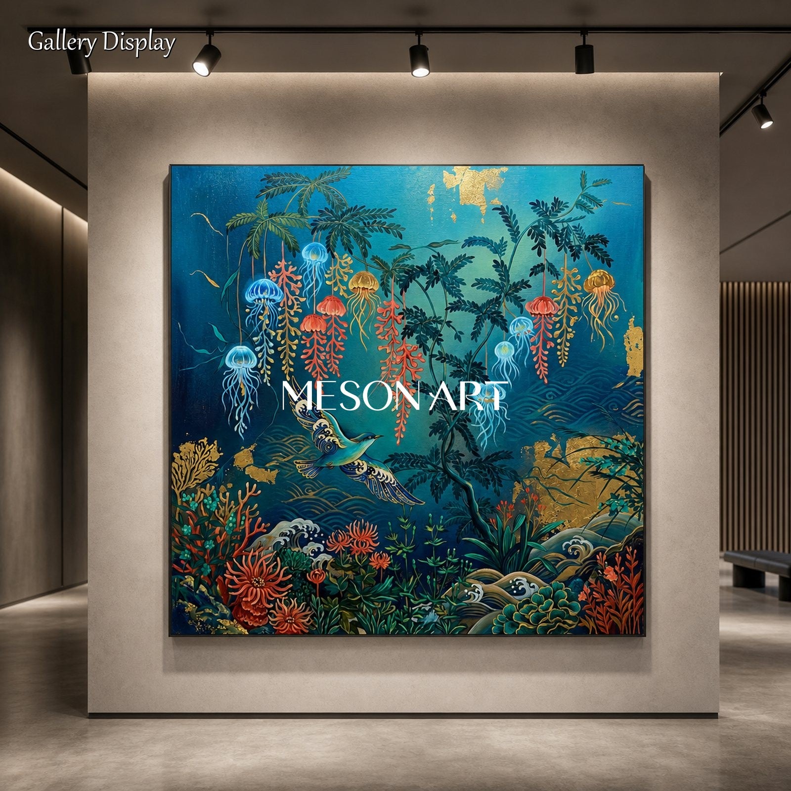 Contemporary Ukiyo-e Ocean Art With Gold Leaf For Living Room Decor