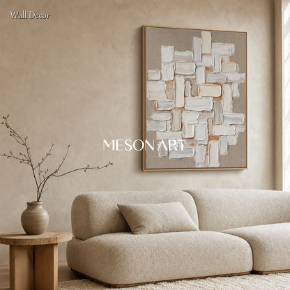 Minimalist Abstract Painting With Textured Relief For Modern Home Decor