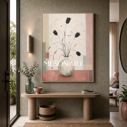 Art Deco Floral Canvas Wall Art With Soft Brushwork For Living Room And Dining Room Decor
