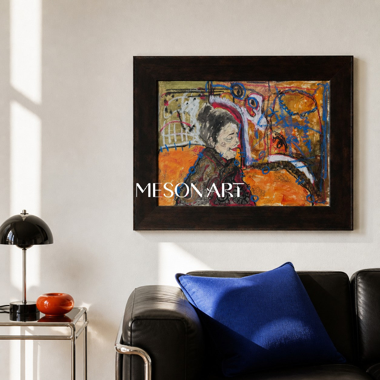 Orange And Black Figurative Painting Contemporary Original Artwork Rectangular Wall Art Gallery Collectible Fine By Mesonart