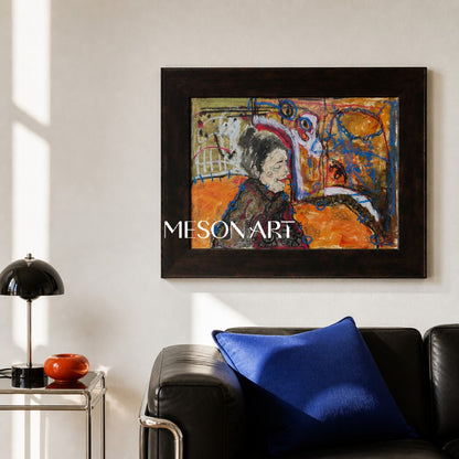 Orange And Black Figurative Painting Contemporary Original Artwork Rectangular Wall Art Gallery Collectible Fine By Mesonart