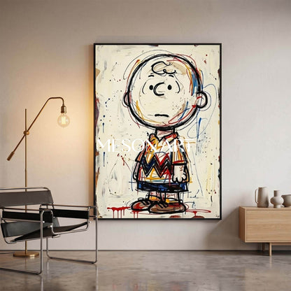 Abstract Charlie Brown Painting With Expressive Brushstrokes For Modern Living Room Decor