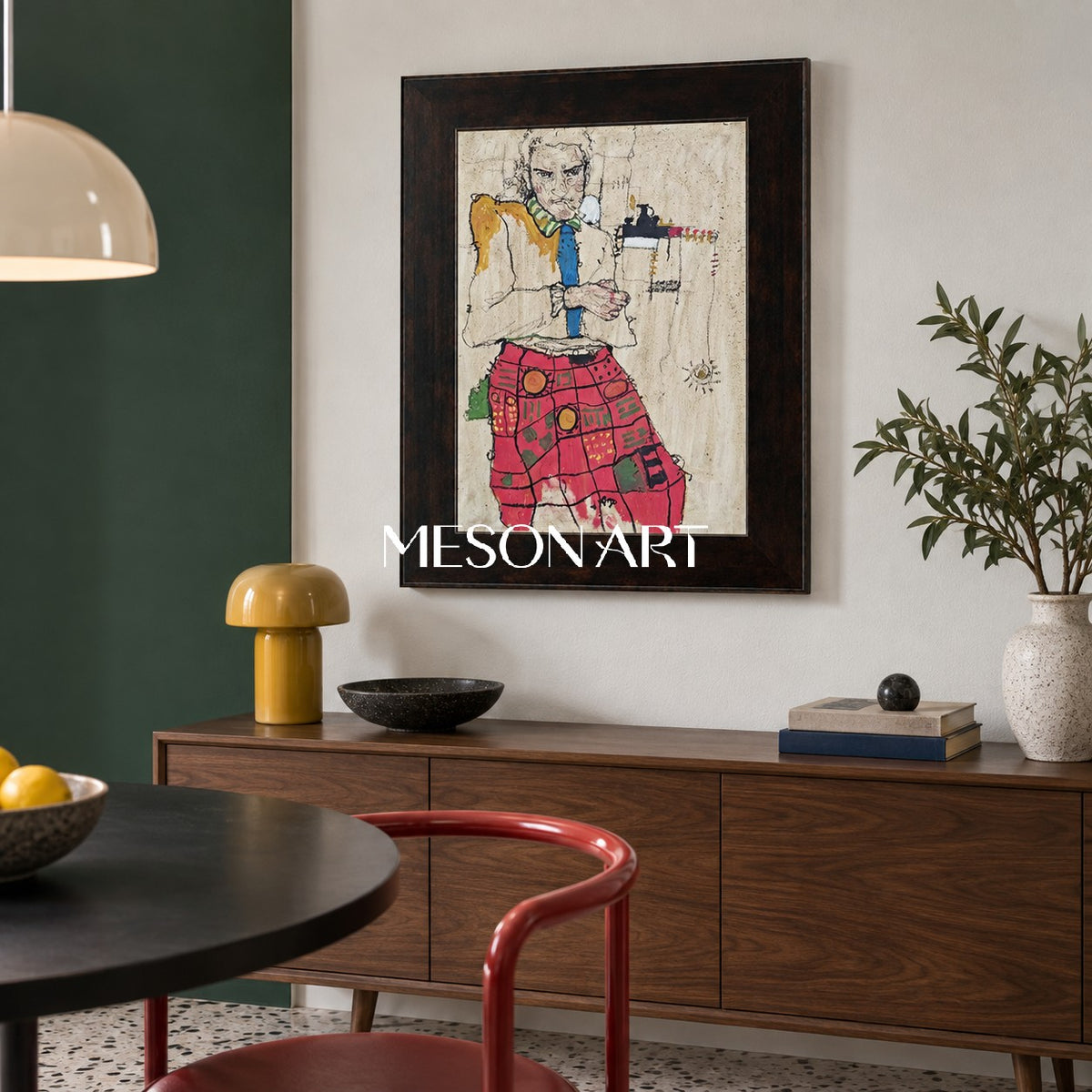 Red Beige Abstract Expressionist Portrait Painting Rectangular Wall Art Original Artist By Mesonart