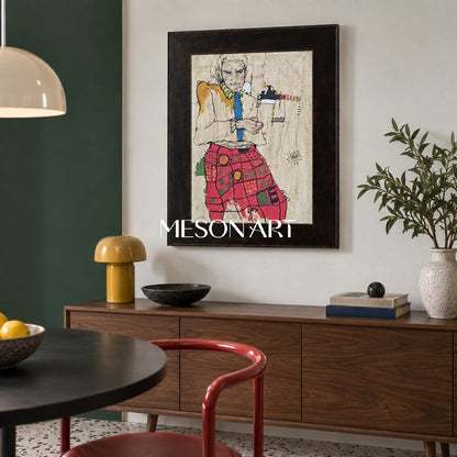 Red Beige Abstract Expressionist Portrait Painting Rectangular Wall Art Original Artist By Mesonart