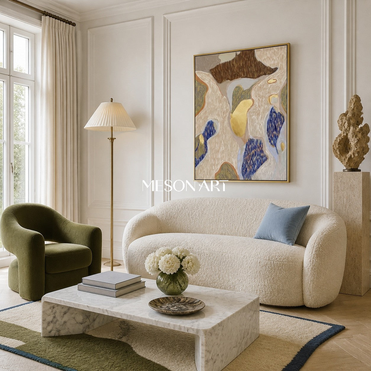 Beige And Gold Abstract Textured Painting Organic Contemporary Rectangular Wall Art For Living Room By Mesonart