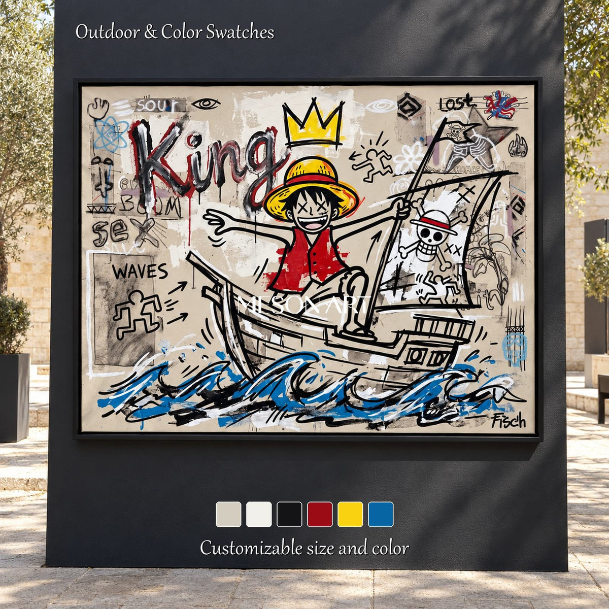 Red And Blue Cartoon Graffiti Art Pop Gaming Wall Decor Rectangular Canvas By Mesonart