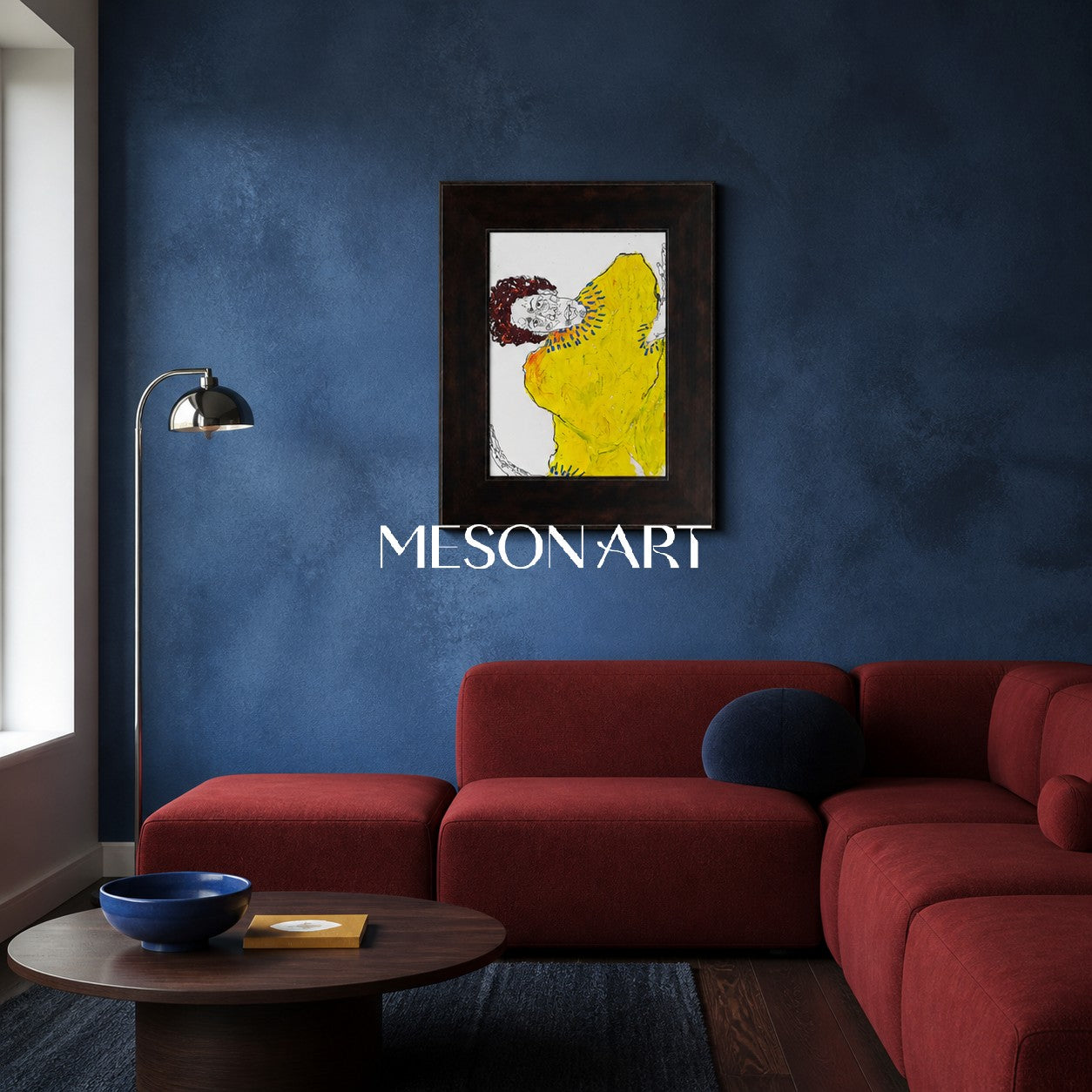 Modern Abstract Figure Painting In Yellow And Black For Living Room Entryway Decor