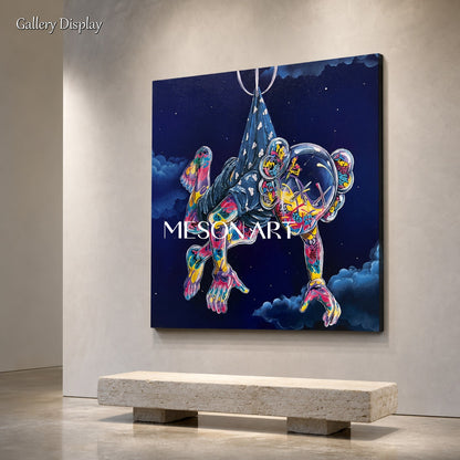 Vibrant Pop Art Painting With Surreal Graffiti Figure For Modern Living Room Decor