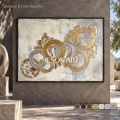 Gold And Gray Abstract Art Rectangular Wall Decor Original Artist Hand Painted By Mesonart