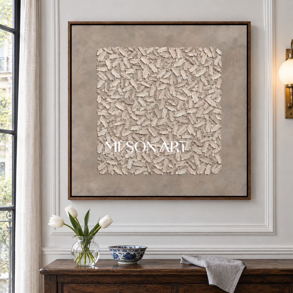 Gray And White Abstract Painting Square Textured Wall Art Modern Wabi Sabi Neutral Decor For Living Room By Mesonart