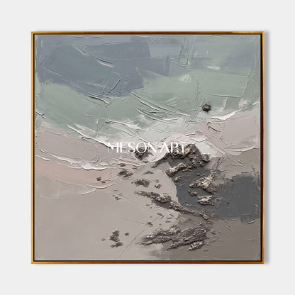 Quadro astratto grigio e bianco, opera d'arte da parete quadrata, originale, dipinto a mano dall'artista, dai toni neutri, di grandi dimensioni, incorniciato da Mesonart