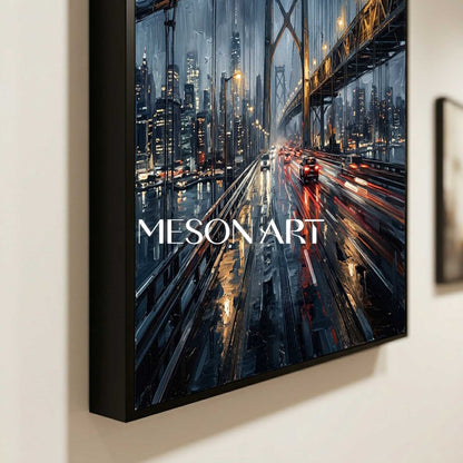 Abstract City Painting With Plaster Texture For Modern Industrial Living Room Decor